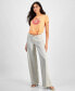 ფოტო #1 პროდუქტის Women's Embellished Mid Rise Wide Leg Jeans