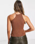 Фото #2 товара River Island strappy trim aysmmetric top in brown