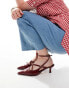 ASOS DESIGN Wide Fit Scottie buckle detail kitten heeled shoes in burgundy