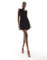 ASOS DESIGN cowl neck gathered side mini dress with eyelet trim in black Черный, 32 - фото #1