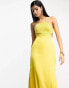 ASOS DESIGN embroidered bodice satin bias midi dress with open back in mustard