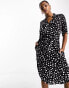 Фото #4 товара Monki tie waist midi shirt dress in black and white spots