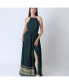 ფოტო #3 პროდუქტის Women's Green Silk Maxi Dress with Golden Weaving Border