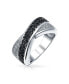 ფოტო #1 პროდუქტის Two Tone Black And White Pave Cubic Zirconia CZ Criss-Cross X Band Ring For Women For Girlfriend .925 Sterling Silver
