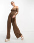 ASOS DESIGN soft touch bardot jumpsuit with wide leg in mocha