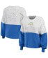 ფოტო #1 პროდუქტის Women's White, Powder Blue Los Angeles Chargers Lighweight Modest Crop Color-Block Pullover Sweater