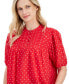 ფოტო #3 პროდუქტის Women's Dot-Print Pintuck Short-Sleeve Blouse