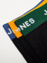 Jack & Jones 3 pack trunks in black with coloured waistbands