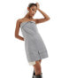 Simmi bandeau button through utility exposed pocket detail mini dress in grey