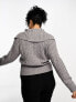 Фото #5 товара COLLUSION Plus cable knit oversized collar zip through jumper in grey marl