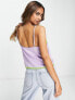 Stradivarius satin cami with contrast lace in lilac & green