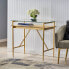 Фото #5 товара Elegant Glass and Gold Console Table with Wood Shelf