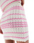 Miss Selfridge crochet contrast knit mini skirt co-ord in cream with pink Cremeweiß & Rosa, XS - EU 32-34 - фото #2