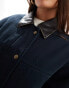 ASOS DESIGN oversized washed jacket with leather look collar in navy