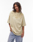 Фото #2 товара Topshop embroidered neckline oversized tee in neutral