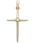 14k Yellow Gold Pendant, Diamond Accent Slim Line Cross