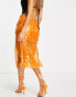 Something New x Emilia Silberg sequin midi skirt in orange