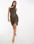 Rare London ruched one shoulder mini dress in gold glitter