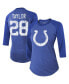 Фото #2 товара Women's Threads Jonathan Taylor Royal Indianapolis Colts Player Name and Number Raglan Tri-Blend 3/4-Sleeve T-shirt