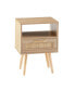 Rattan End Table With Drawer And Solid Wood Legs, Modern Nightstand, Side Table