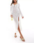 Фото #1 товара In The Style exclusive crochet ring detail flared sleeve maxi beach dress in white