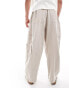 Фото #3 товара ASOS DESIGN oversized cargo trouser in neutral linen texture