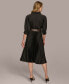 Women's Belted Pleat-Skirt A-Line Dress