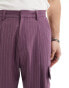 ASOS DESIGN high waist extreme wide smart trousers with cargo pockets in purple pin stripe Коричневый, W28 L30 - фото #3