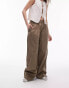 Topshop super wide leg pleated poplin trouser in khaki