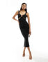 Фото #2 товара ASOS DESIGN square neck cami midi dress with oversize gold trim detail and high split in black