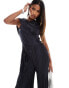 ASOS DESIGN plisse twist fallen shoulder jumpsuit in charcoal