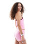 Фото #2 товара Monki cropped slim fit strappy vest top in pink with dark red contrast binding