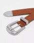 Фото #2 товара ASOS DESIGN slim faux leather belt in tan with western details