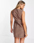 Фото #2 товара ASOS DESIGN twill button down mini dress in brown retro print