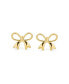 ფოტო #2 პროდუქტის Dainty Tiny Birthday Present Ribbon Solid14K Yellow Gold Mini Bow Stud Earrings For Women Safety Clutch Screw Back