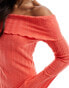 Фото #2 товара Pieces off the shoulder ribbed mini dress with lettuce edge detail in red