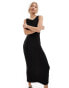 COLLUSION slash neck ribbed maxi dress in black