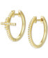 ფოტო #1 პროდუქტის White Topaz Cross Mismatch Small Hoop Earrings (1/5 ct. t.w.) in Gold-Plated Sterling Silver, 0.75"