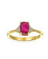 ფოტო #2 პროდუქტის 2.34CT Genuine Gemstone Birthstones Zircon Accent Red Created Ruby Emerald Cut Cocktail Engagement Ring Yellow 14K Gold Plated .925 Sterling Silver