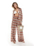 South Beach embroidered loose beach trouser co-ord in rust