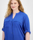 ფოტო #2 პროდუქტის Plus Size Roll-Tab-Sleeve Button-Front Shirt