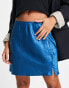 Фото #1 товара Lola May satin mini skirt in blue flower jacquard