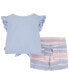 Фото #2 товара Baby Girls T-shirt and Pull On Denim Shorts, 2 Piece Set