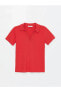 Polo Yaka Düz Kısa Kollu Kadın Tişört