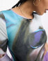 COLLUSION Plus photographic print long sleeve top in multi