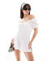 Фото #4 товара Wednesday's Girl textured detail bardot playsuit in white