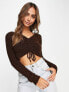 Фото #1 товара ASOS DESIGN knitted top in rib with ruched front in brown