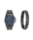 Men's Quartz Movement Shiny Gunmetal Bracelet Analog Watch, 43mm with Pendant Necklace and Bracelet Set