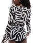 Miss Selfridge beach chiffon tie front cover up in zebra print