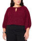 ფოტო #1 პროდუქტის Plus Size Glitter-Knit Keyhole-Neck Top